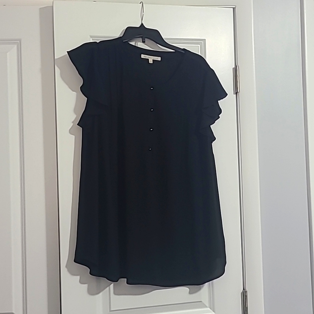 Danielrainn women's black half button up sheer top